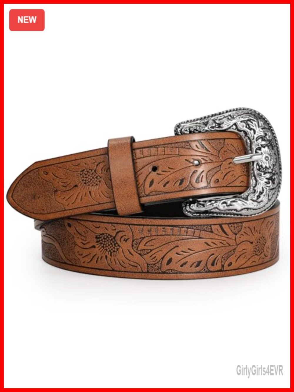 Vintage Western Belt PU Leather Engraved Buckle Adjustable for Women Men